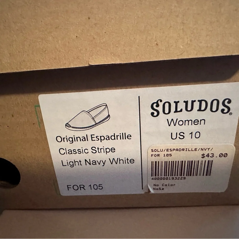 Soludos stripe espadrille flat shoe new in box size 10